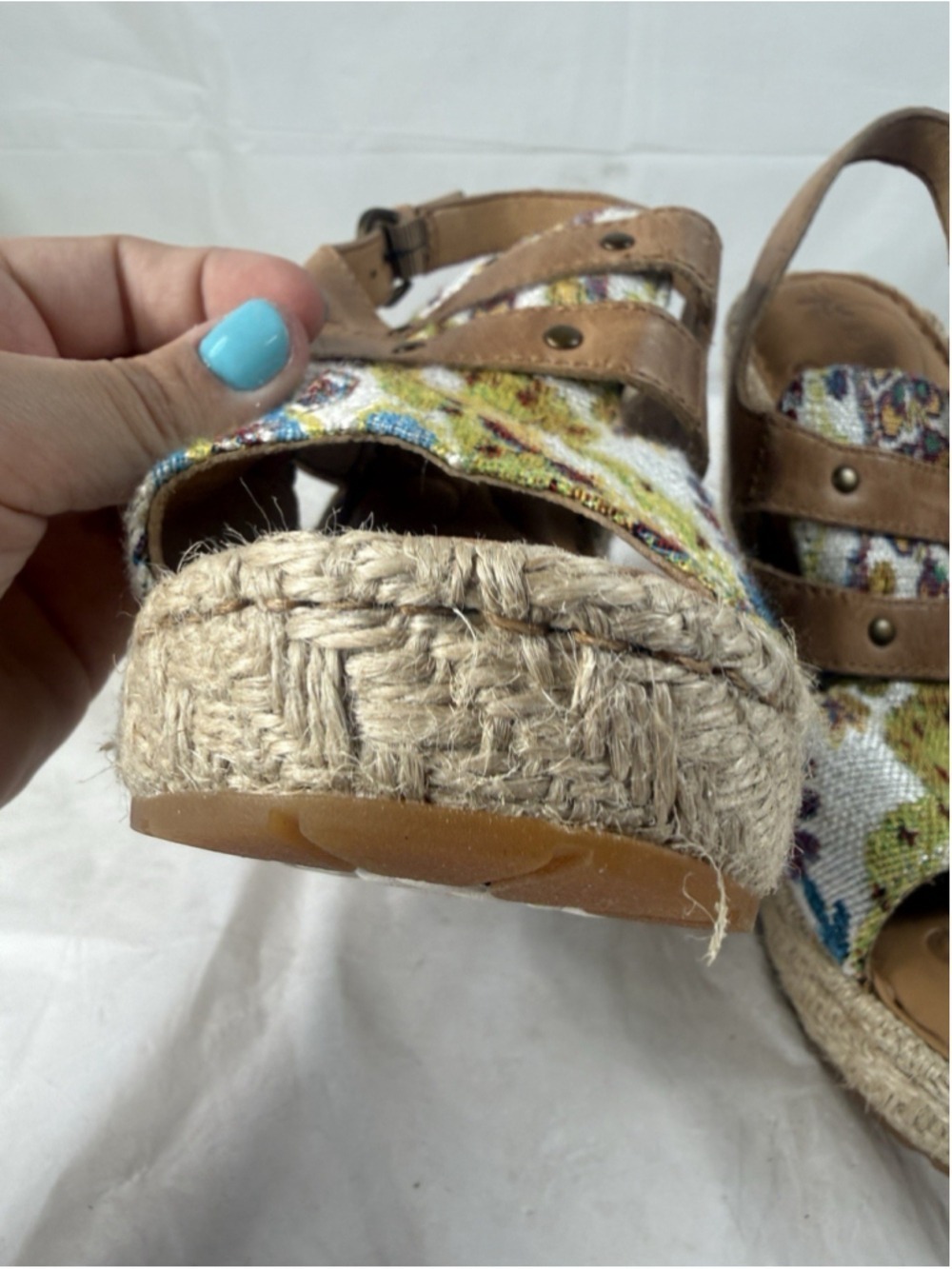 Born Brewster Platform Wedge Sandal Tapestry Leather Jute Heel Women Size 7 M - Picture 14 of 14